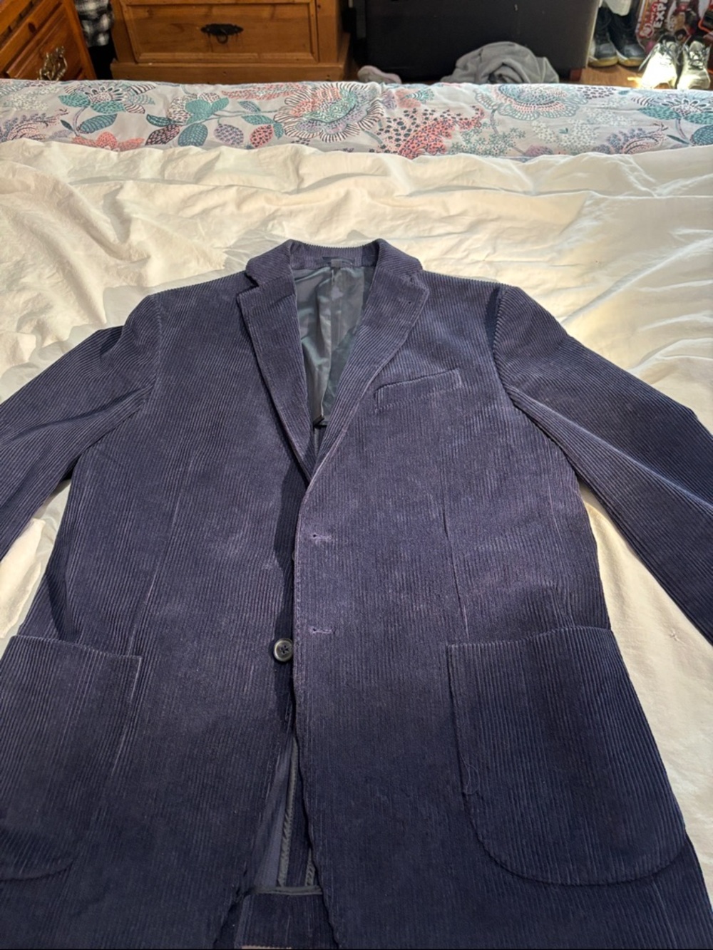 Men's Dark Blue Corduroy Sport Coat - Classic Notch Lapel